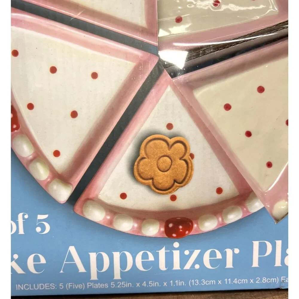 Ceria Ceramic Cake Appetizer Plate Set Pink Polka Dot Triangular Design